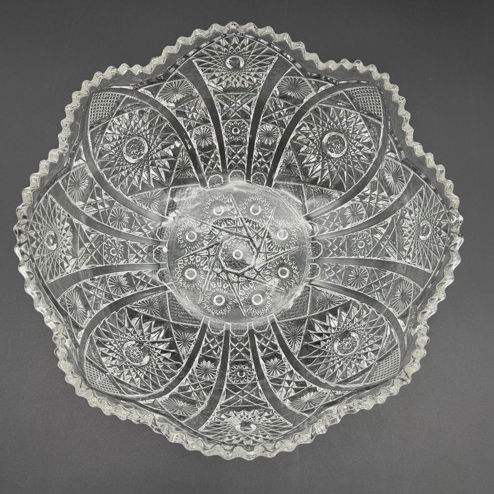 Antique Imperial Glass Daisy & Button Clear Cut Glass Bowl 10" Vintage